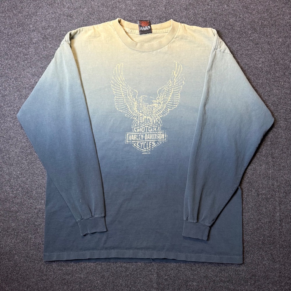 Vintage Harley Davidson Long Sleeve Mens L Blue Eagle Single Stitch 2006 Tee